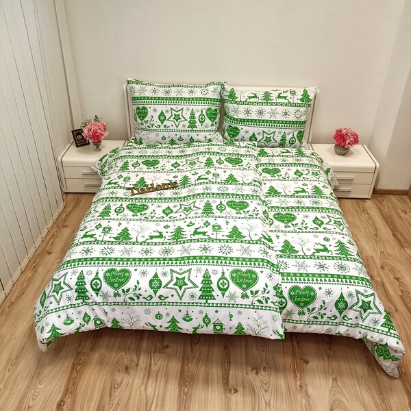 Karácsonyi zöld Christmas pamut ágyneműhuzat - 1x Párna 90x70cm, 1x Paplan 140x200cm