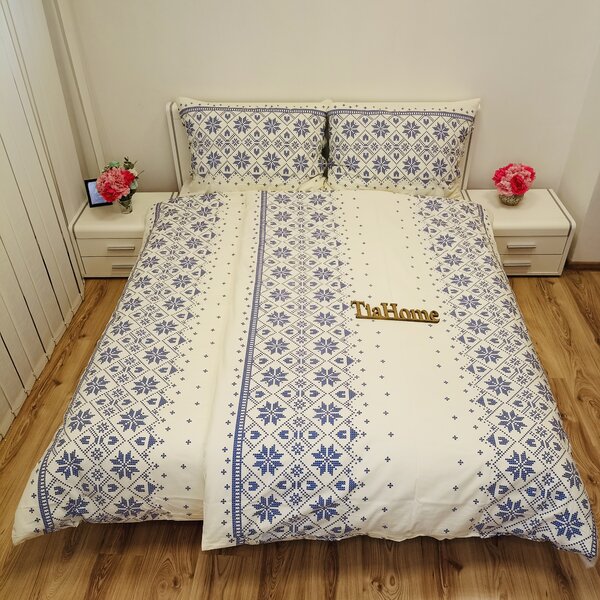 Etnico kék pamut ágyneműhuzat - 1x Párna 90x70cm, 1x Paplan 140x200cm