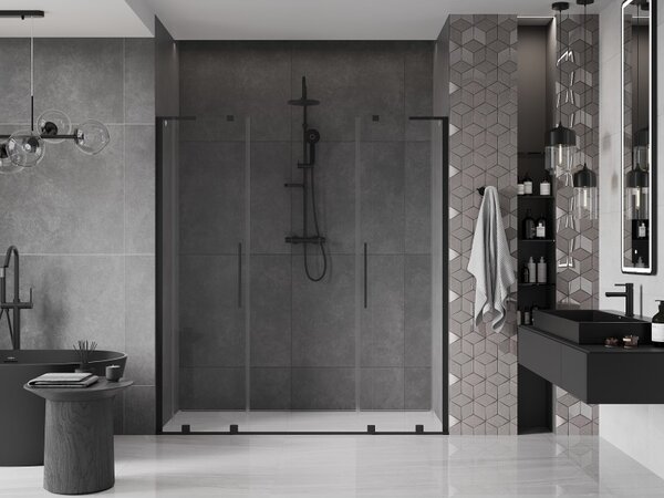 Mexen Velar L Duo, tolózuhanyajtó nyitáshoz 170 cm, 8 mm átlátszó üveg, fekete matt, 871-170-003-02-70