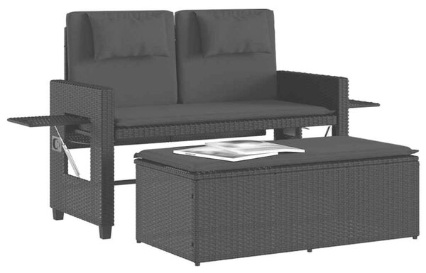 Fekete polyrattan dönthető kerti pad párnával