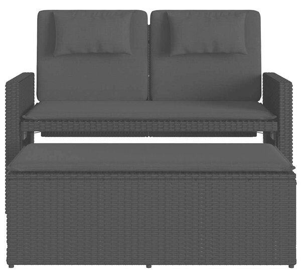 Fekete polyrattan dönthető kerti pad párnával