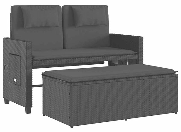 Fekete polyrattan dönthető kerti pad párnával