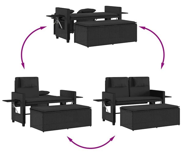 Fekete polyrattan dönthető kerti pad párnával