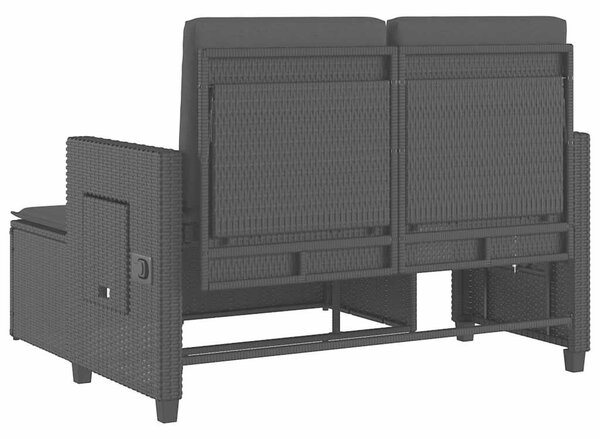 Fekete polyrattan dönthető kerti pad párnával