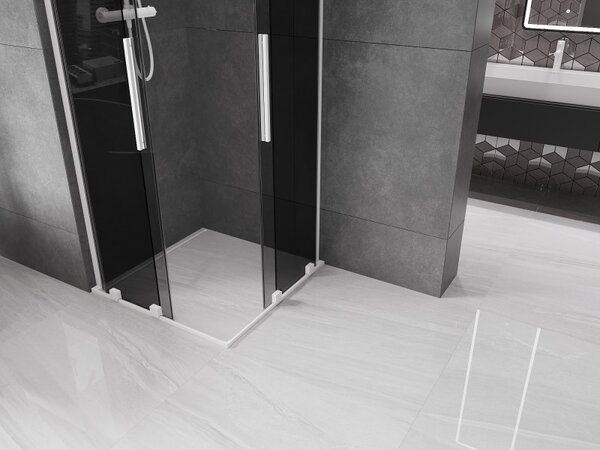 Mexen Velar L Duo, zuhanykabin tolóajtóval 80 x 80 cm, 8mm szürke üveg, fehér matt, 871-080-080-02-43-20