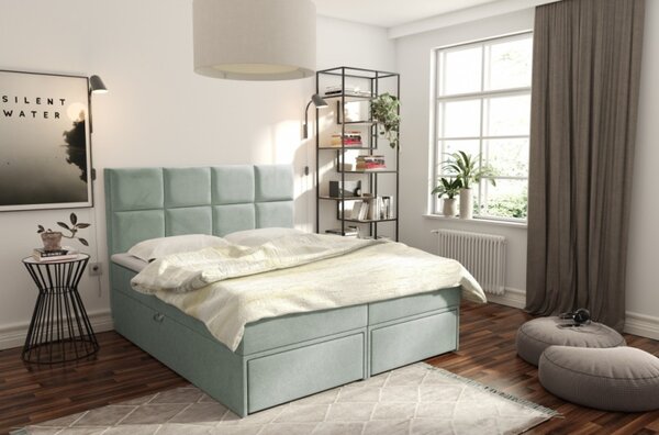 GARIK kárpitozott ágy tárolóval és fiókokkal 160x200 - világos zöld