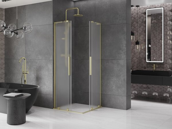 Mexen Velar L Duo, zuhanykabin tolóajtóval 100 x 100 cm, 8 mm-es mattüveg, arany matt, 871-100-100-02-33-55