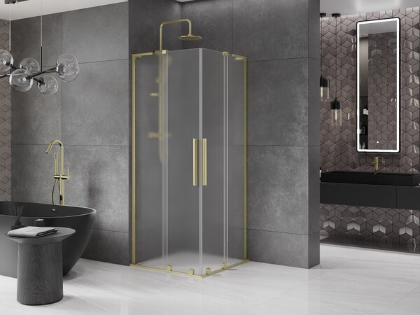 Mexen Velar L Duo, zuhanykabin tolóajtóval 100 x 100 cm, 8 mm-es mattüveg, arany matt, 871-100-100-02-33-55