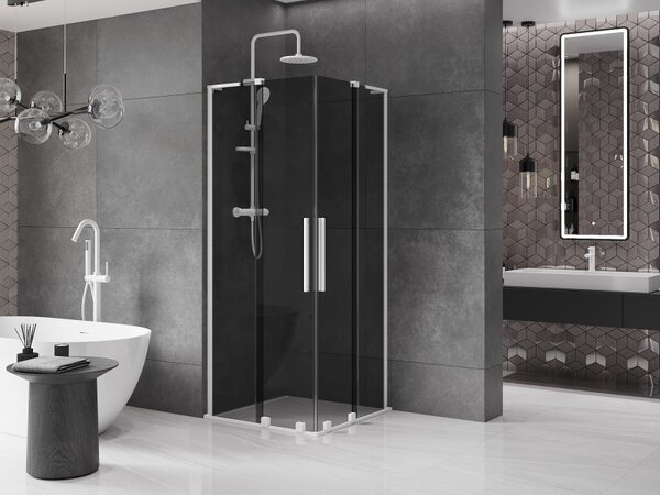 Mexen Velar L Duo, zuhanykabin tolóajtóval 80 x 80 cm, 8mm szürke üveg, fehér matt, 871-080-080-02-43-20