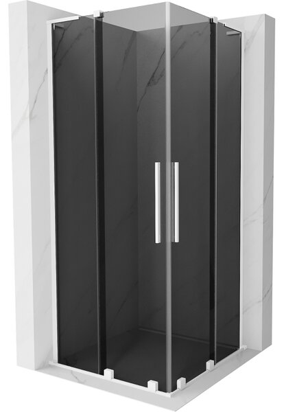 Mexen Velar L Duo, zuhanykabin tolóajtóval 80 x 80 cm, 8mm szürke üveg, fehér matt, 871-080-080-02-43-20