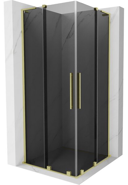 Mexen Velar L Duo, zuhanykabin tolóajtóval 90 x 90 cm, 8mm szürke üveg, arany matt, 871-090-090-02-43-55
