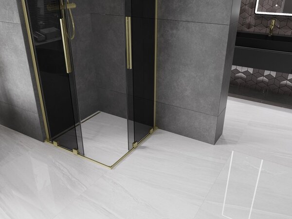 Mexen Velar L Duo, zuhanykabin tolóajtóval 90 x 90 cm, 8mm szürke üveg, arany matt, 871-090-090-02-43-55