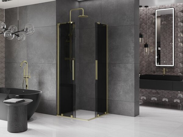 Mexen Velar L Duo, zuhanykabin tolóajtóval 90 x 90 cm, 8mm szürke üveg, arany matt, 871-090-090-02-43-55