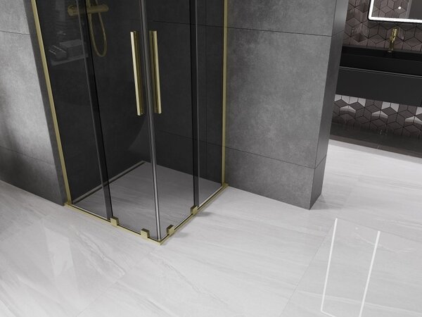 Mexen Velar L Duo, zuhanykabin tolóajtóval 90 x 90 cm, 8mm szürke üveg, arany matt, 871-090-090-02-43-55
