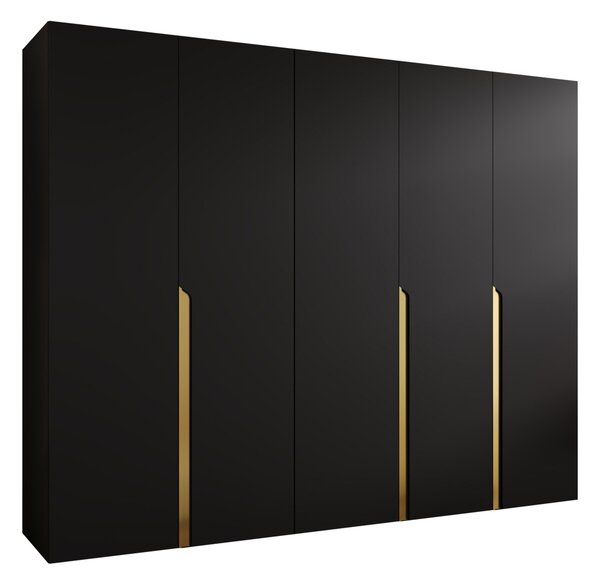 Gardróbszekrény Hartford 582, Laminált forgácslap, 202x250x52cm, Aranysárga, Fekete
