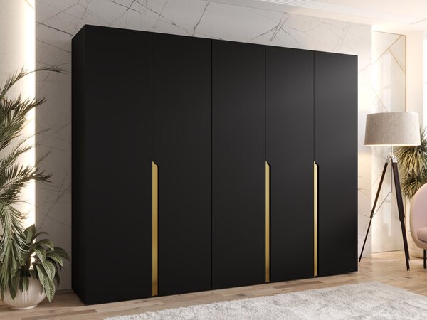Gardróbszekrény Hartford 582, Laminált forgácslap, 202x250x52cm, Aranysárga, Fekete
