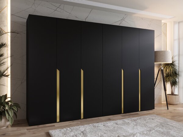 Gardróbszekrény Hartford 583, Laminált forgácslap, 202x300x52cm, Aranysárga, Fekete