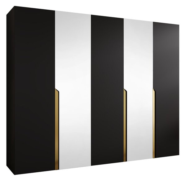 Gardróbszekrény Hartford 587, Laminált forgácslap, 202x250x52cm, Aranysárga, Fekete