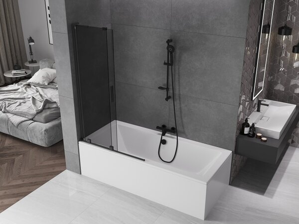 Mexen Velar L, 2 szárnyas eltolható kádparaván 100 x 150 cm, 8mm szürke üveg, fekete matt, 896-100-003-41-70