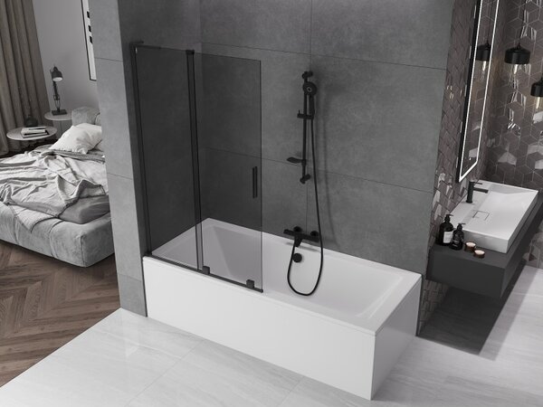 Mexen Velar L, 2 szárnyas eltolható kádparaván 100 x 150 cm, 8mm szürke üveg, fekete matt, 896-100-003-41-70