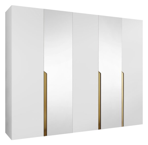 Gardróbszekrény Hartford 587, Laminált forgácslap, 202x250x52cm, Aranysárga, Fehér