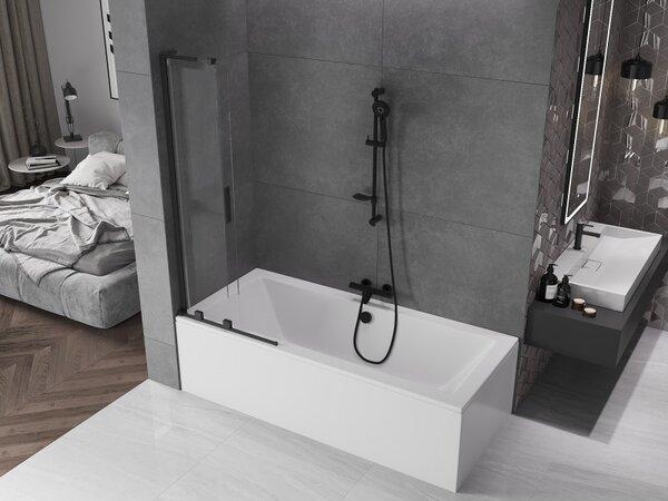 Mexen Velar L, 2 szárnyas eltolható kádparaván 70 x 150 cm, 8mm átlátszó üveg, fekete matt, 896-070-003-01-70