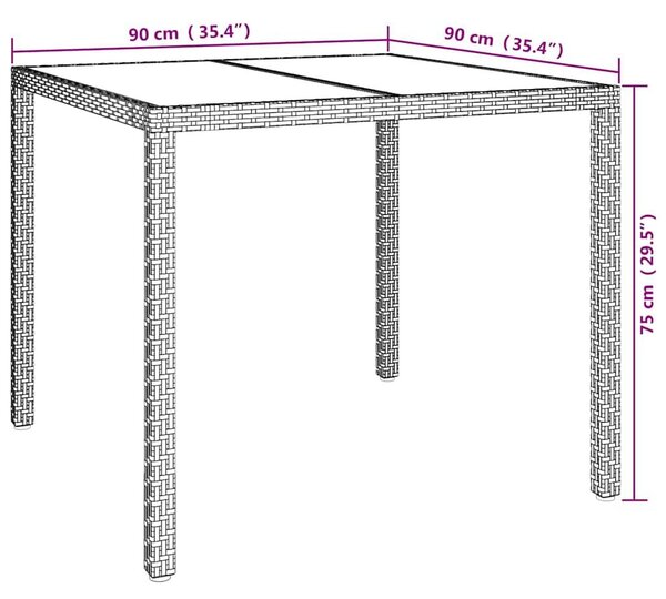 VidaXL Kerti Asztal Fehér 90 x 90 x 75 cm polirattan
