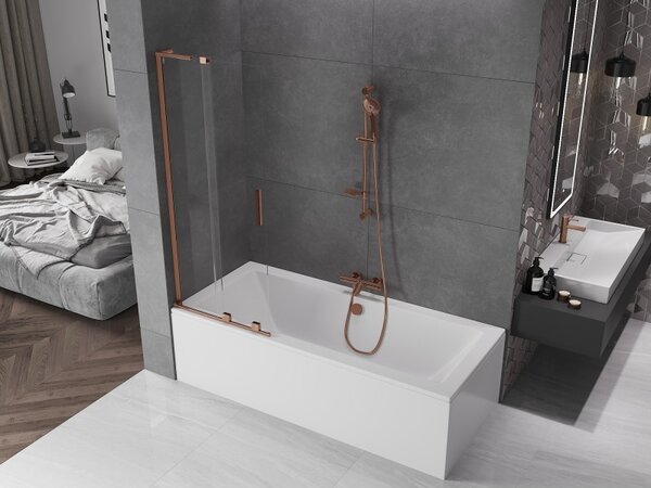 Mexen Velar L, 2 szárnyas eltolható kádparaván 70 x 150 cm, 8mm átlátszó üveg, rózsaszín arany, 896-070-003-01-60