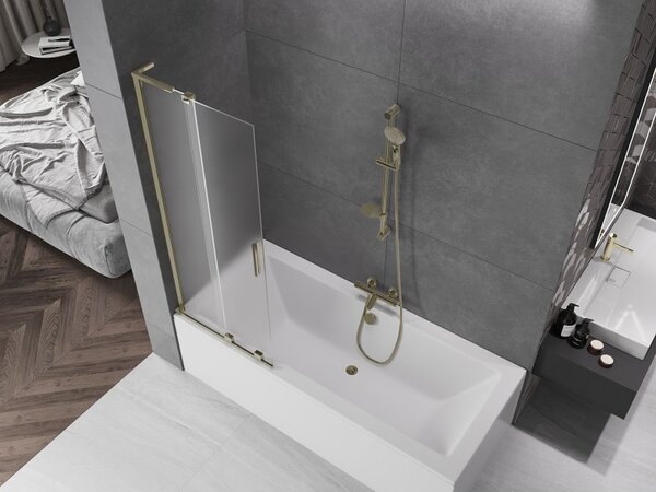 Mexen Velar L, 2 szárnyas eltolható kádparaván 70 x 150 cm, 8 mm-es mattüveg, arany fényes, 896-070-003-31-50