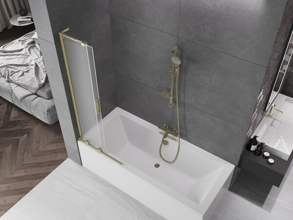 Mexen Velar L, 2 szárnyas eltolható kádparaván 70 x 150 cm, 8 mm-es matt üveg, arany matt, 896-070-003-31-55