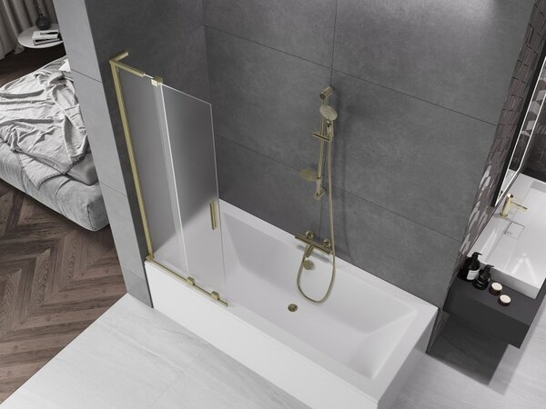 Mexen Velar L, 2 szárnyas eltolható kádparaván 70 x 150 cm, 8 mm-es matt üveg, arany matt, 896-070-003-31-55