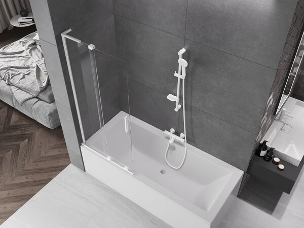 Mexen Velar L, 2 szárnyas eltolható kádparaván 80 x 150 cm, 8mm átlátszó üveg, fehér profil, 896-080-003-01-20