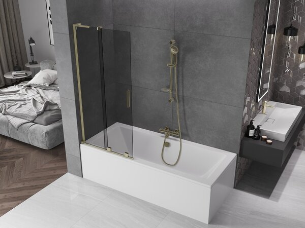 Mexen Velar L, 2 szárnyas eltolható kádparaván 80 x 150 cm, 8mm szürke üveg, arany fényes, 896-080-003-41-50