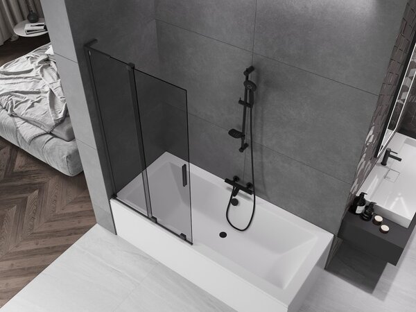 Mexen Velar L, 2 szárnyas eltolható kádparaván 90 x 150 cm, 8mm szürke üveg, fekete matt, 896-090-003-41-70
