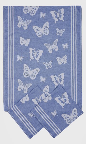 3 PACK konyharuha, Pillangók kék 50x70 cm