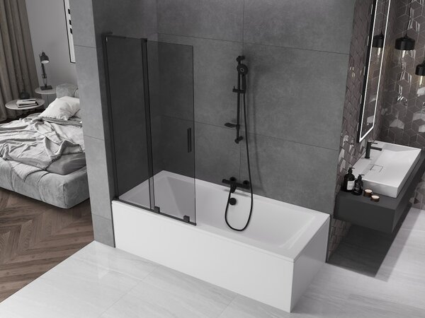 Mexen Velar L, 2 szárnyas eltolható kádparaván 90 x 150 cm, 8mm szürke üveg, fekete matt, 896-090-003-41-70