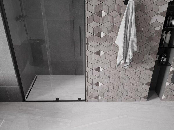 Mexen Velar L, tolózuhanyajtó nyitáshoz 90 cm, 8 mm átlátszó üveg, fekete matt, 871-090-003-01-70