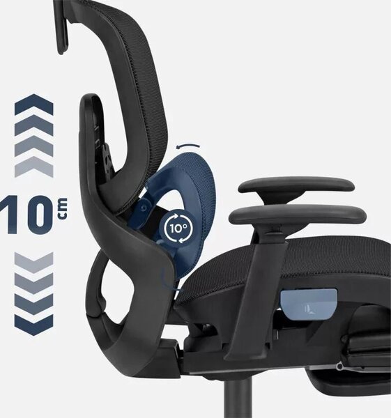 Expert Ergonomikus irodai szék, hálós szövettel, állítható 3D, karfákkal és fejtámlával, fekete
