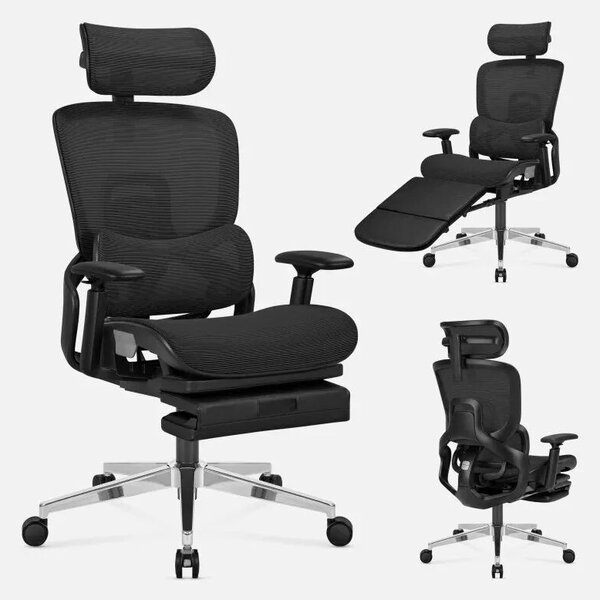 Expert Ergonomikus irodai szék, hálós szövettel, állítható 3D, karfákkal és fejtámlával, fekete