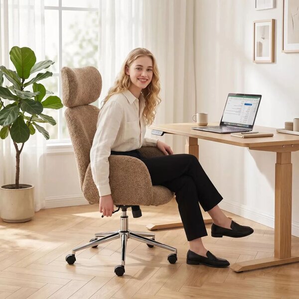 HOMCOM irodai szék állítható fejtámlával, ergonomikus íróasztali szék, dönthető funkcióval, állítható magasságú, barna
