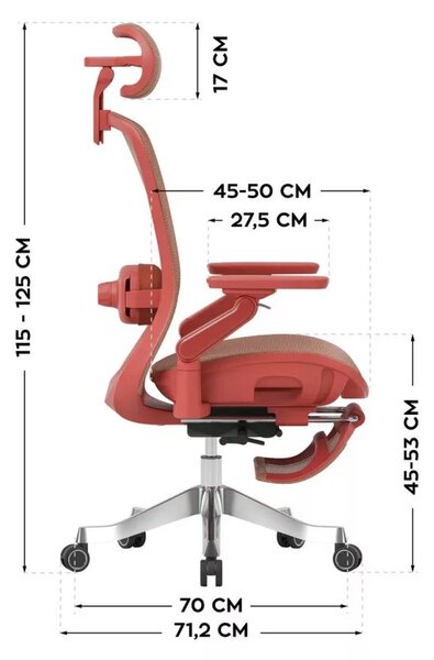 LeadPro Irodai forgószék, masszázs funkció, 3D deréktámasz és lábtartó, 4D fejtámla, háló, piros