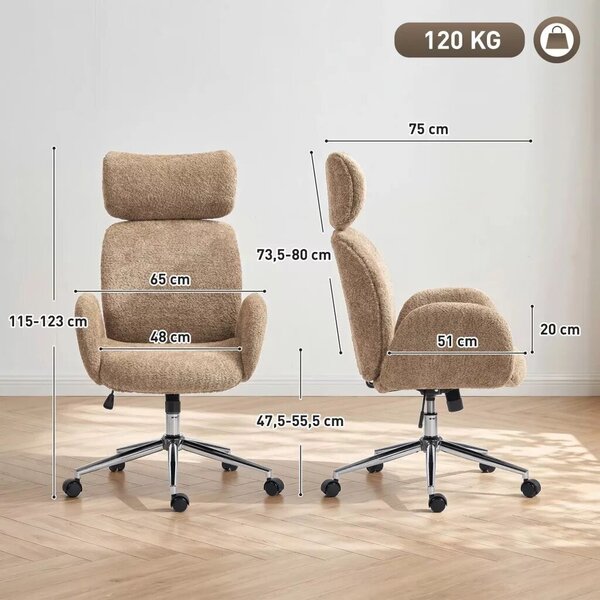 HOMCOM irodai szék állítható fejtámlával, ergonomikus íróasztali szék, dönthető funkcióval, állítható magasságú, barna