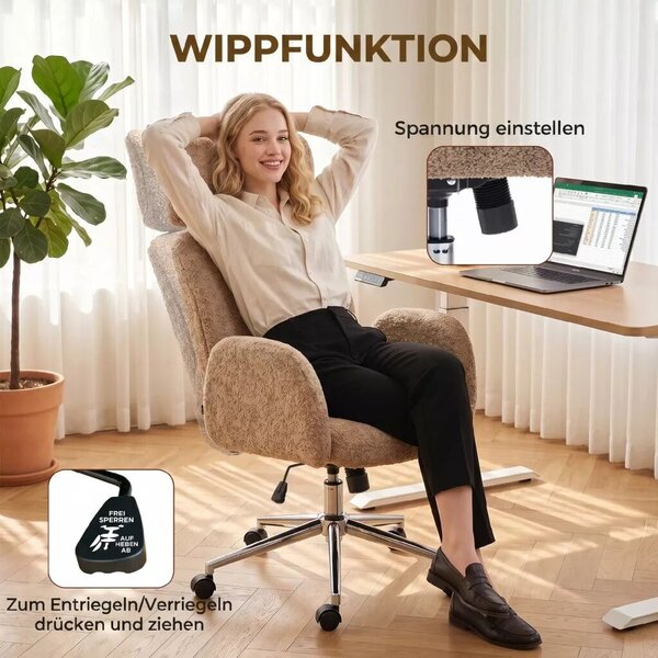 HOMCOM irodai szék állítható fejtámlával, ergonomikus íróasztali szék, dönthető funkcióval, állítható magasságú, barna