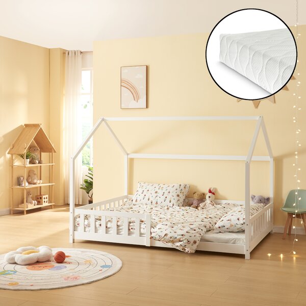 Házikó ágy Hesel matraccal és leesésgátlóval 120x200cm fehér
