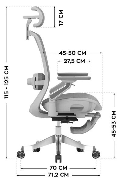 LeadPro Irodai forgószék, masszázs funkció, 3D deréktámasz és lábtartó, 4D fejtámla, háló, szürke