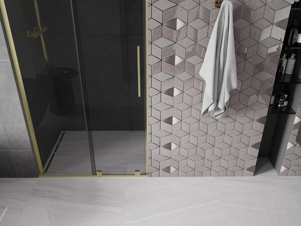 Mexen Velar L, tolózuhanyajtó nyitáshoz 90 cm, 8mm szürke üveg, arany matt, 871-090-003-41-55