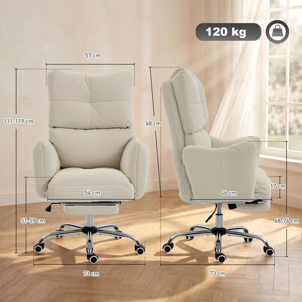 HOMCOM Főnöki forgószékek lábtartóval, ergonomikus forgószék hintafunkcióval, hópelyhes flanel szövet