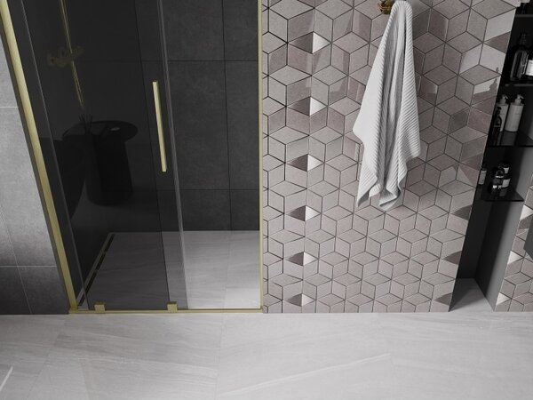 Mexen Velar L, tolózuhanyajtó nyitáshoz 90 cm, 8mm szürke üveg, arany matt, 871-090-003-41-55
