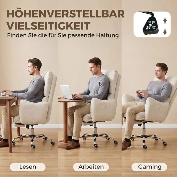 HOMCOM Főnöki forgószékek lábtartóval, ergonomikus forgószék hintafunkcióval, hópelyhes flanel szövet