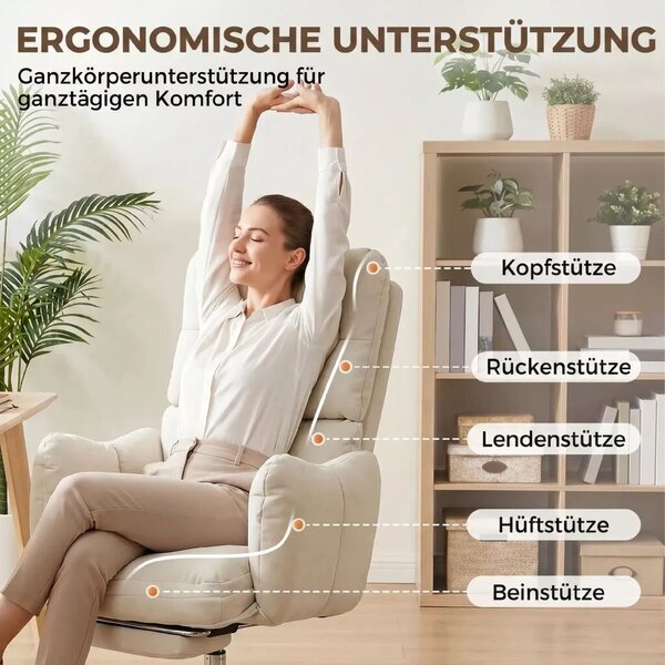 HOMCOM Főnöki forgószékek lábtartóval, ergonomikus forgószék hintafunkcióval, hópelyhes flanel szövet
